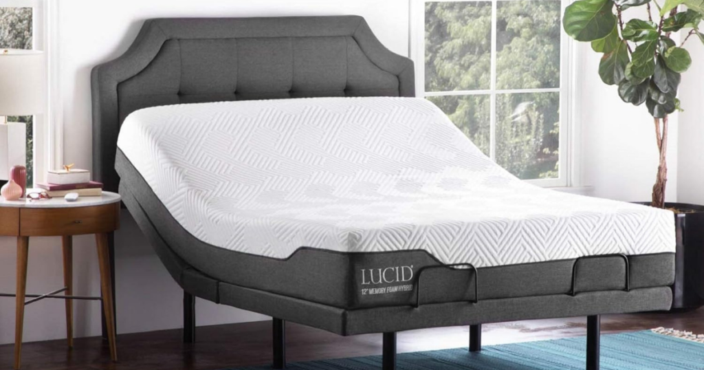 LUCID L300 Adjustable Bed Base with Lucid 12 Inch Memory Foam Hybrid Mattress