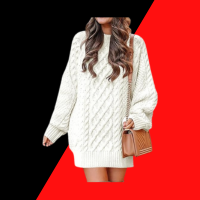 Long Sleeve Oversized Cable Knit Chunky Pullover Short Sweater Dresses