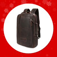 Lannsyne Men's Full Grain Leather Expandable 15.6 Laptop Backpack
