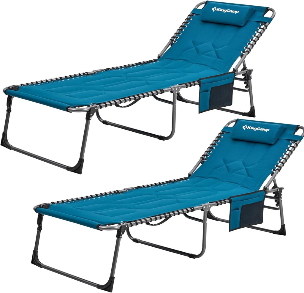 KingCamp Set of 2 Oversize Padded Folding Chaise Lounge Chair for Outdoor