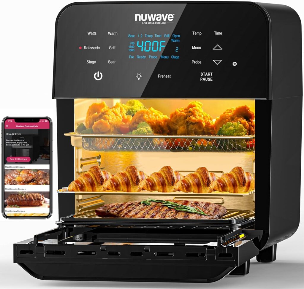 Nuwave Brio 15.5Qt Air Fryer Rotisserie Oven, X-Large Family Size, Powerful 1800W