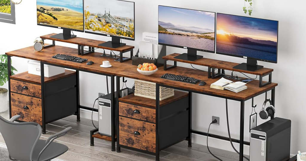 Furologee Computer Desk with Drawer and Power Outlets