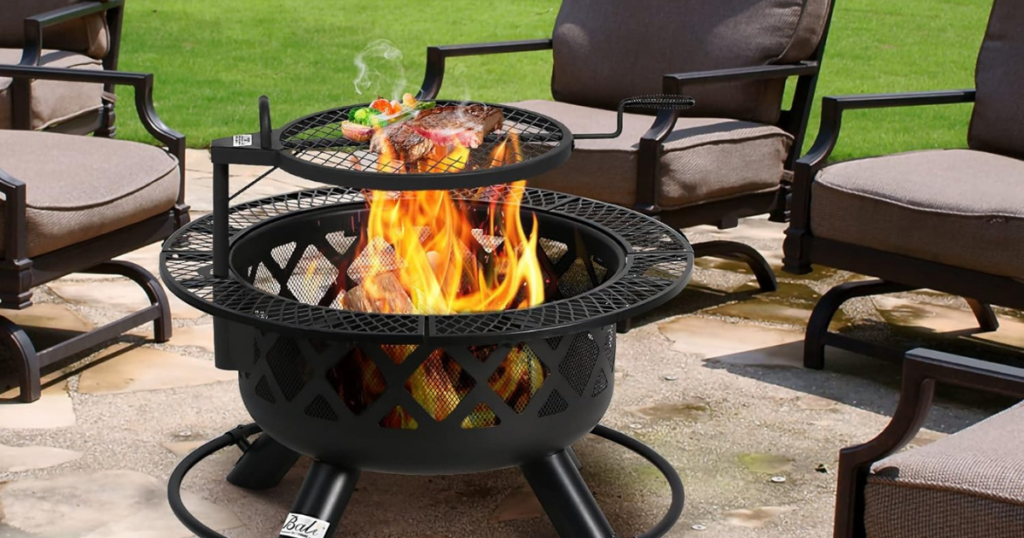 BALI OUTDOORS Wood Burning Fire Pit with Quick Removable Cooking Grill