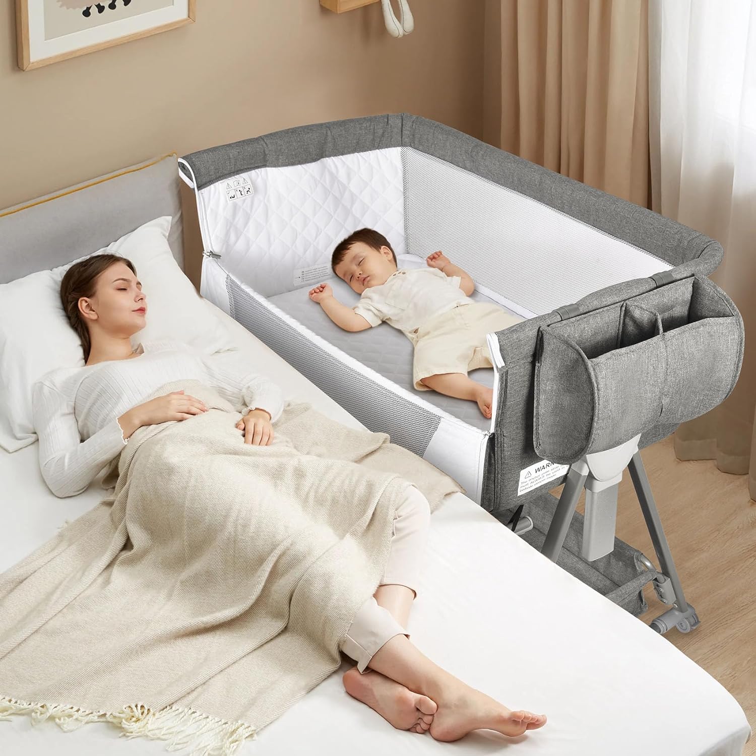 Baby Bassinet, Bedside Sleeper with 7 Height Adjustments